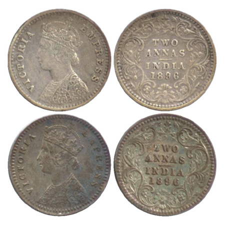 Victoria Empress, Silver 2 Annas (2), Calcutta Mint, 1896, B/II/'C' incused (PR 511), Bomb