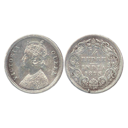 Victoria Queen, Silver ¼ Rupee, Bombay Mint, 1875, A/I/no M.M. (PR 406). Very Fine, Scarce