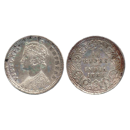 Victoria Empress, Silver ¼ Rupee, Calcutta Mint, 1881, C/II/'C' incused (PR 386). Extremel