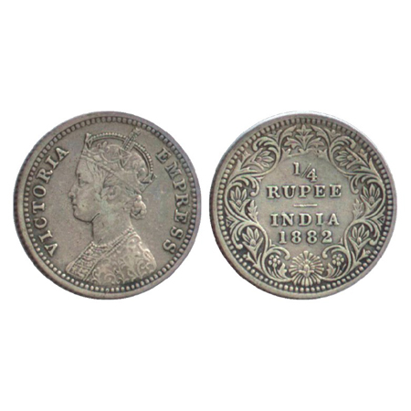 Victoria Empress, Silver ¼ Rupee, Calcutta Mint, 1882, C/II/'C' incused (PR 387). About Ve