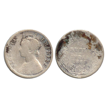 Victoria Empress, Silver ¼ Rupee, Bombay Mint, 1882, A/II/dot (PR 412). Fine, Scarce.