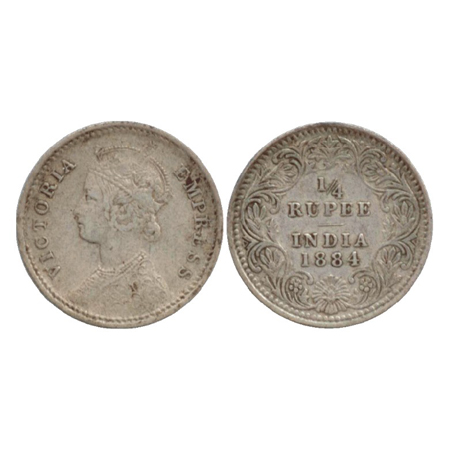 Victoria Empress, Silver ¼ Rupee, Calcutta Mint, 1884, C/II/'C' incused (PR 389). About Ve