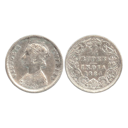 Victoria Empress, Silver ¼ Rupee, Bombay Mint, 1884, B/I/'B' raised (PR 416). About Very F