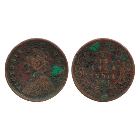 Victoria Queen, Copper 1/12 Anna, Calcutta Mint, 1874, (PR 783). Fine+, Extremely Rare.