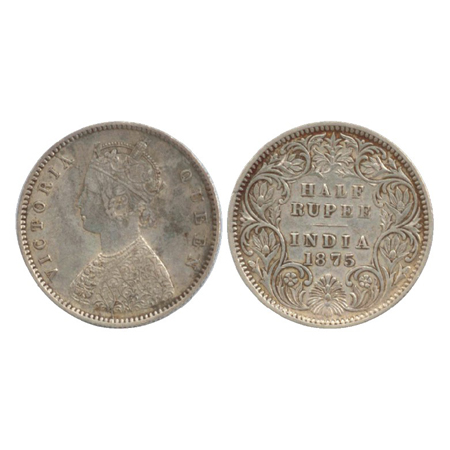 Victoria Queen, Silver ½ Rupee, Calcutta Mint, 1875, A/I/no M.M. (PR 260). Very Fine+, Rar