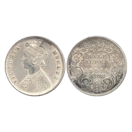 Victoria Empress, Silver ½ Rupee, Calcutta Mint, 1878, A/I/no M.M. (PR 262). Very Fine +, 