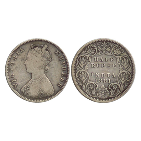 Victoria Empress, Silver ½ Rupee, Calcutta Mint, 1881, A/I/'C' incused (PR 265). Very Fine