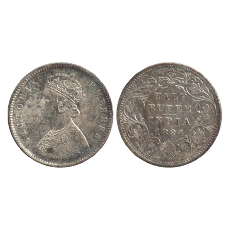 Victoria Empress, Silver ½ Rupee, Bombay Mint, 1884, A/II/dot (PR 292). About Very Fine, R