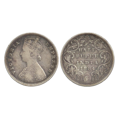 Victoria Empress, Silver ½ Rupee, Bombay Mint, 1884, A/II/no dot (PR 293). Very Fine, Rare