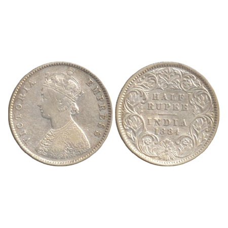 Victoria Empress, Silver ½ Rupee, Calcutta Mint, 1884, A/I/'C' incused (PR 268). Very Fine
