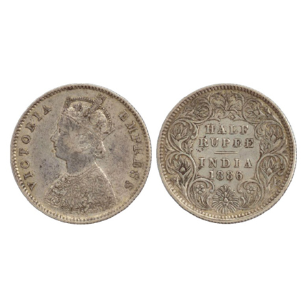 Victoria Empress, Silver ½ Rupee, Calcutta Mint, 1886, A/I/C incused (PR 270). Very Fine, 