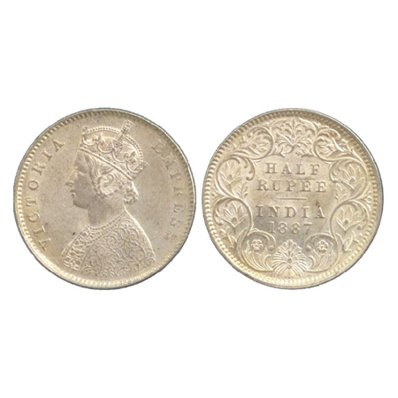 Victoria Empress, Silver ½ Rupee, Calcutta Mint, 1887, A/I/C incused (PR 271). UNC, Very R