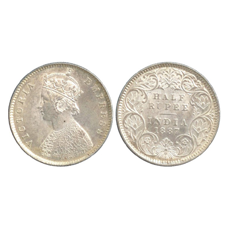 Victoria Empress, Silver ½ Rupee, Calcutta Mint, 1887, A/I/C incused (PR 271). UNC, Very R