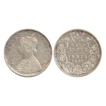 Victoria Empress, Silver ½ Rupee, Bombay Mint, 1892, A/I/B incused (PR 302). Very Fine+, R