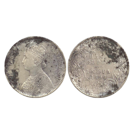 Victoria Empress, Silver ½ Rupee, Bombay Mint, 1894, A/I/B incused (PR 304). About Very Fi