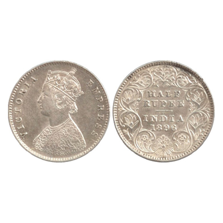 Victoria Empress, Silver ½ Rupee, Calcutta Mint, 1896, A/I/C incused (PR 279). Extremely F