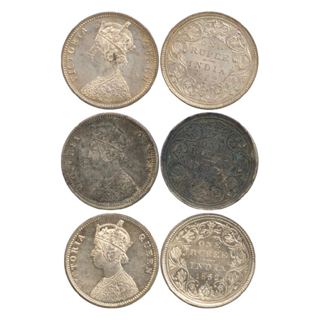 Victoria Queen, Silver Rupee (3), Bombay Mint, 1862, A/II/1/1, A/II/1/2 &C/II/1/2 (PR 99,1