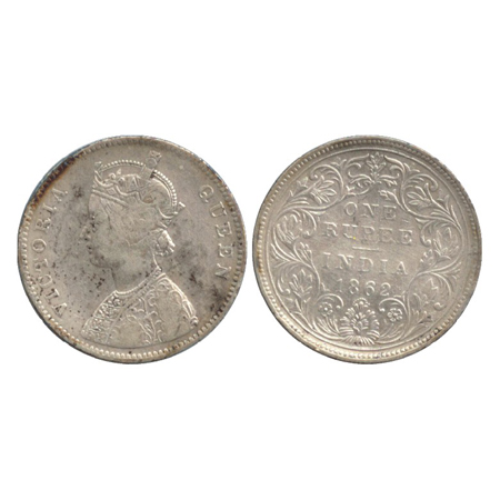 Victoria Queen, Silver Rupee, Bombay Mint, 1862, A/II/0/11, Eleventh dot below the Fourth 