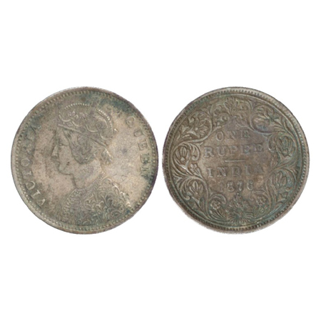 Victoria Queen, Silver Rupee, Bombay Mint, 1876, A2/II/dot, double crescent (PR 147). Very