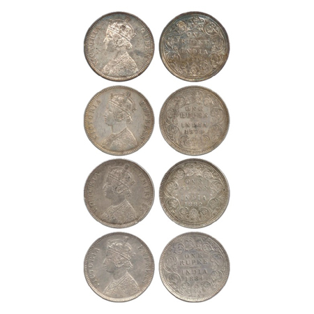 Victoria Queen/ Empress, Silver Rupee (4), Bombay Mint, 1876, A2/II/dot (PR 147), Calcutta