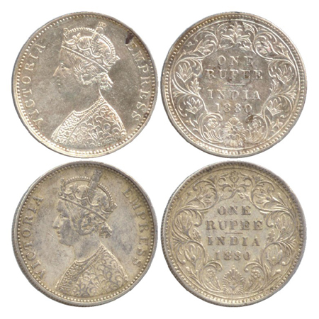 Victoria Empress, Silver Rupee, Bombay Mint, 1880, A3/IV/dot, A3/I/dot (First coin unliste