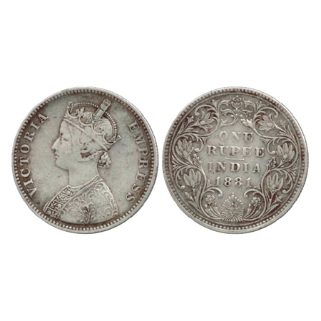 Victoria Empress, Silver Rupee, Bombay Mint, 1881, A3/IV/dot. Unlisted in pridmore. About 