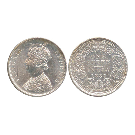Victoria Empress, Silver Rupee, Bombay Mint, 1881, A3/I/dot (PR 158). About Very Fine, Rar