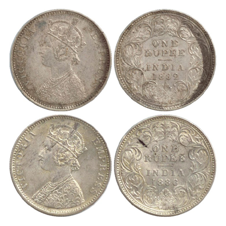 Victoria Empress, Silver Rupee (2), Bombay Mint, 1882, A3/I/dot (PR 160), Bombay Mint, 188