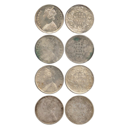 Victoria Empress, Silver Rupee (4), Calcutta Mint, 1883, A1/I/'C' incused (PR 122), Bombay