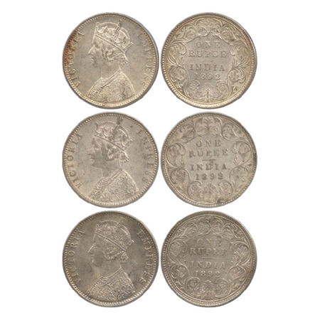 Victoria Empress, Silver Rupee (3), Calcutta Mint, 1892, C3/I/'C' incused (PR 133), Bombay