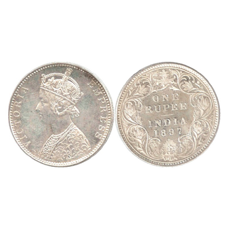 Victoria Empress, Silver Rupee, Bombay Mint, 1897, C2/I/B incused (PR 183) hair lines on p
