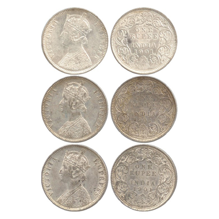 Victoria Empress, Silver Rupee (3), Calcutta Mint, 1901, C3/I/'C' incused (PR 139), Bombay