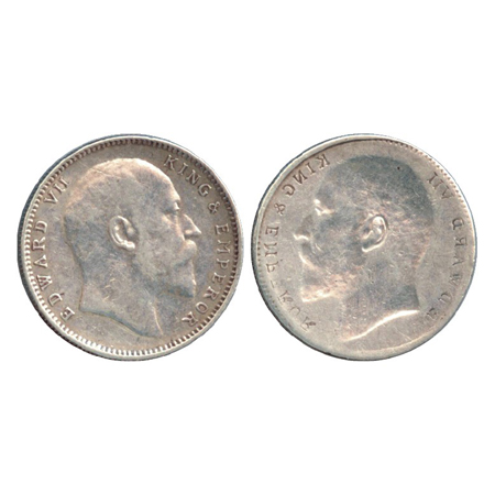 Edward VII, Silver Rupee. Obv: Brockage Lakhi. Very Fine +, Very Rare.