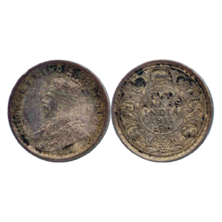 George V, Silver 2 Annas, Calcutta Mint, 1911, no dot, pig type (PR 564). Extremely Fine, 