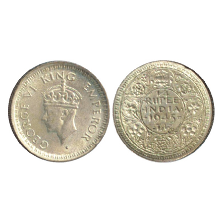 George VI, Silver ¼ Rupee, Bombay Mint, 1945, Large 5 (PR 470). Very Fine+, Scarce.