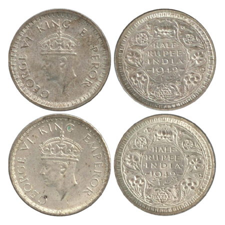 George VI, Silver ½ Rupee (2), Bombay Mint, 1942, small effigy and large effigy (PR 356, 3