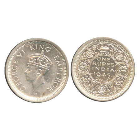 George VI, Silver Rupee, Bombay Mint, 1945, Large 5, (Unlisted in Pridmore). About Extreme