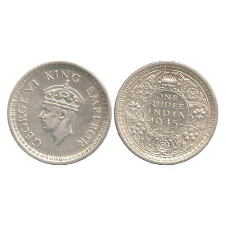 George VI, Silver Rupee, Lahore Mint, 1945, Large 5, (Unlisted in Pridmore). Extremely Fin