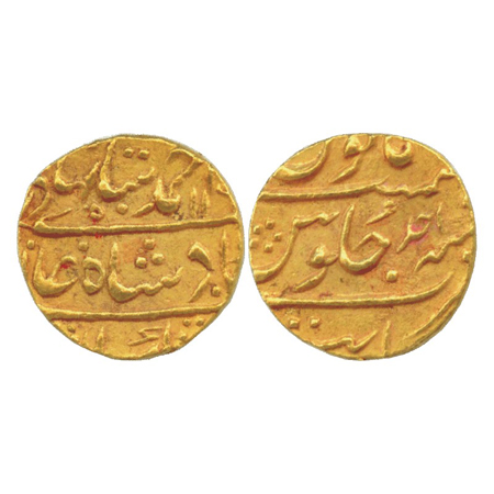 Ahmed Shah Bahadur, Gold Mohur, Khambayat Mint, AH 116x/RY Ahd, 11.09g. About Extremely Fi