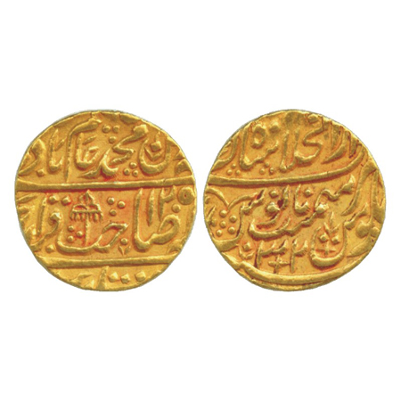 Shah Alam II (1760-1806), Gold Mohur of Shahjahanabad Mint, AH1205/RY32, 10.78g. Very Fine
