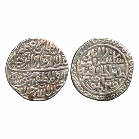 Mahmud Shah I, Silver ½ Tanka, Hadrat Shadiabad Mint. Obv: Legend in plain area and the Re
