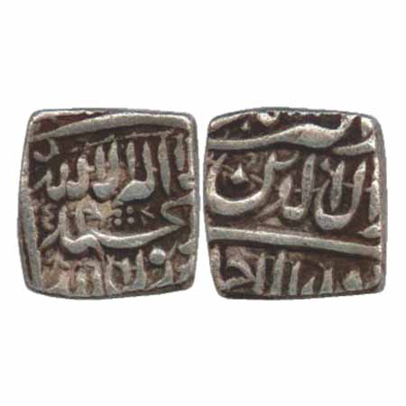 Akbar, Silver Square ½ Rupee, Ahmedabad Mint, (KM 61.1). Very Fine, Rare.