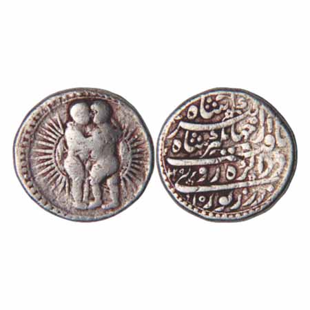Jahangir, (1605-1627 AD), Silver Zodiacal Rupee, 'Gemini' sign, Agra Mint, AH 1029/RY 15. 