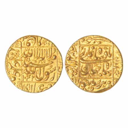 Shah Jahan, Gold Mohur, 10.96g, Burhanpur Mint, AH 1042, central inscription within square