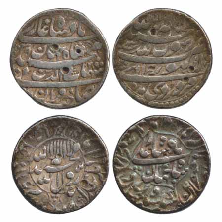 Shah Jahan, Silver Rupees (2), Lahore Mint AH 1039/RY 3, Farwardin, (KM 224.14) and Shahja