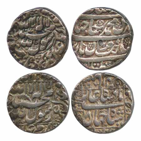 Shah Jahan, Silver Rupees (2), Multan Mint, AH 104X, (KM 227.8) and AH 1045/RY 8, (KM 235.