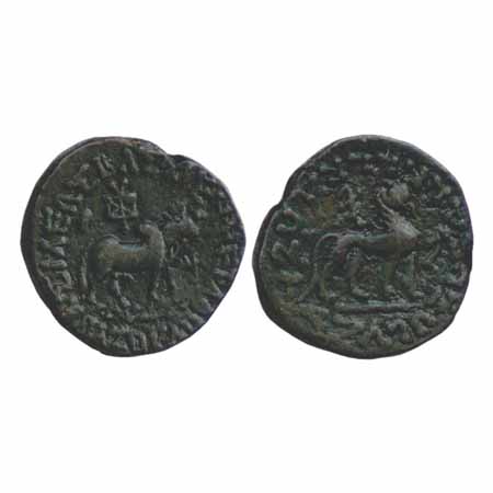 Indo-Scythian, Bronze Coin of Azes (c. 58-40BC), ISCH 102.200, 11.80g. Obv: bull facing ri