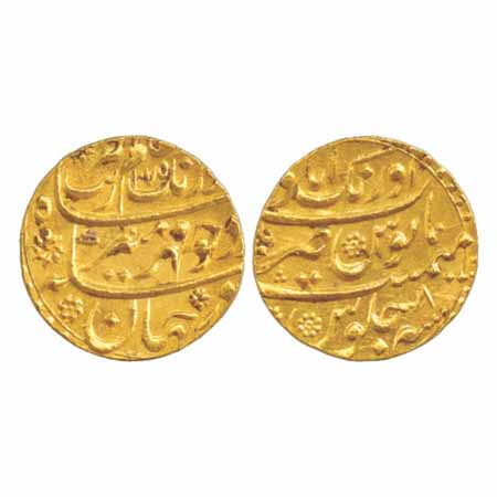 Aurangzeb, Gold Mohur, Aurangabad Mint, AH 1075/RY 8, 11g, (KM 315.10). Uncirculated, Rare