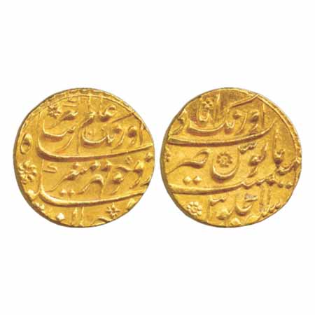 Aurangzeb, Gold Mohur, Aurangabad Mint, AH 1079/RY 11, 10.99g, (KM 315.10). Uncirculated, 