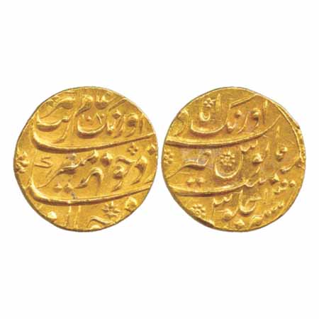 Aurangzeb, Gold Mohur, Aurangabad Mint, AH 1080/RY 13, 10.98g, (KM 315.10). Uncirculated, 